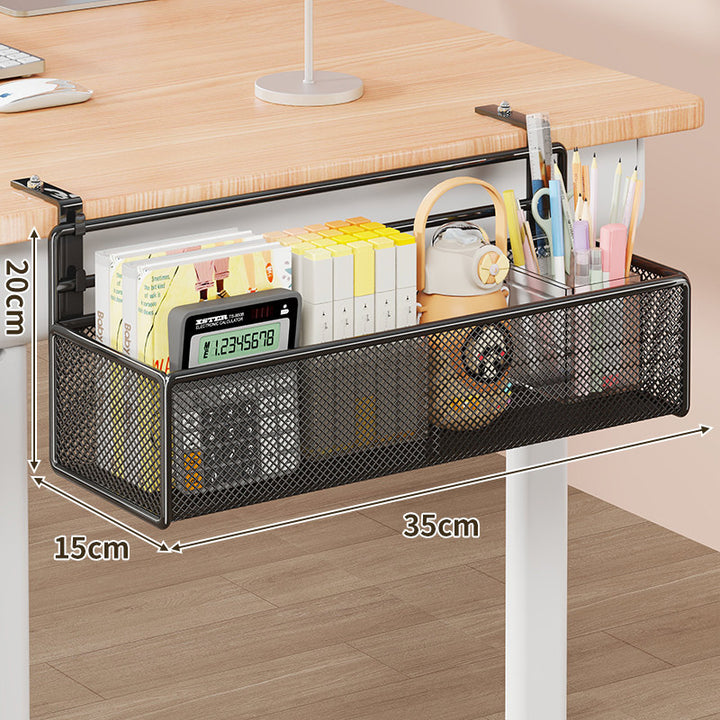 Under-Desk Clamp-Mounted Mesh Storage Basket Organizer