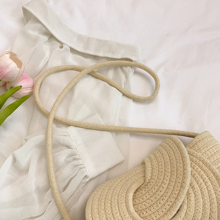 Woven Textured Handbag with Decorative Closure
