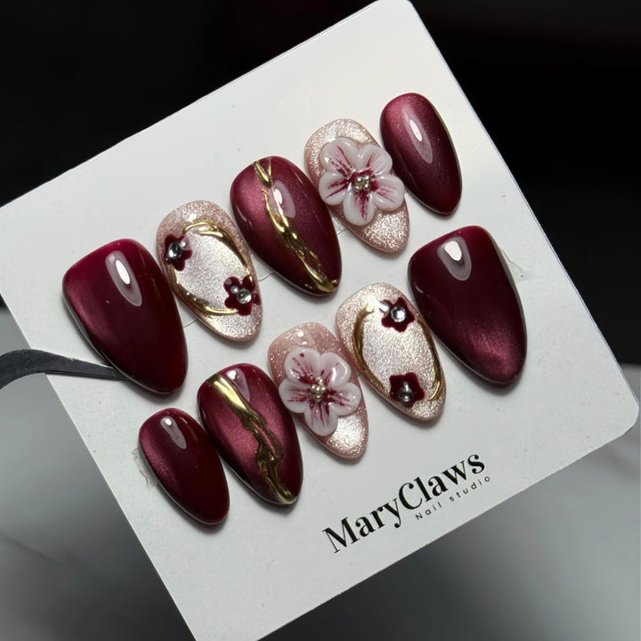 Artistic Floral Embellished Press-On Nail Set Stornfield