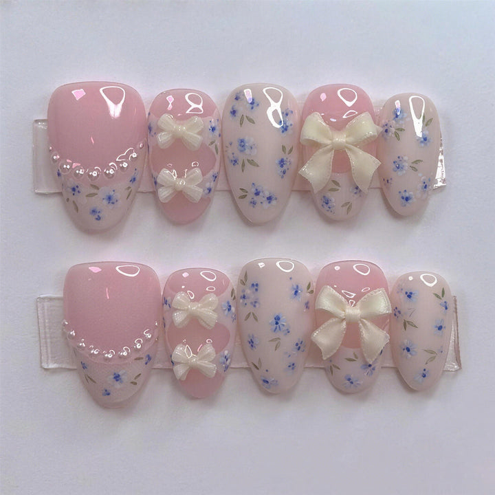 Artistic Floral and Bow Press-On Nail Set