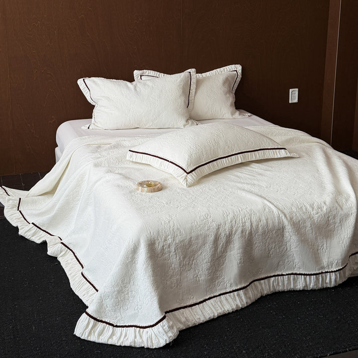 Quilted Ruffle-Trim Bedspread and Pillow Sham Set