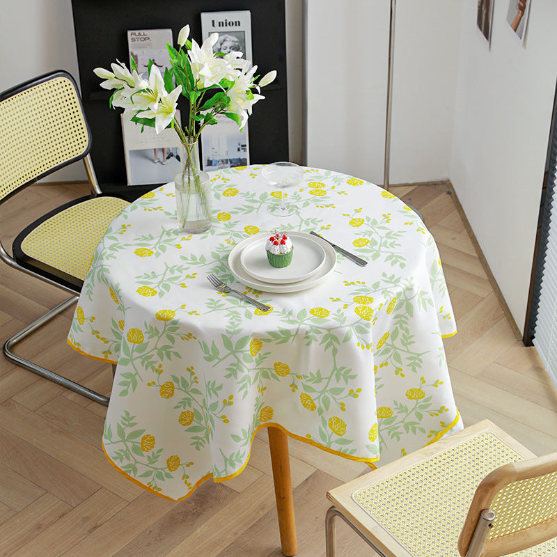 Rectangular tablecloth with botanical orange berry print and contrasting hem piping Stornfield