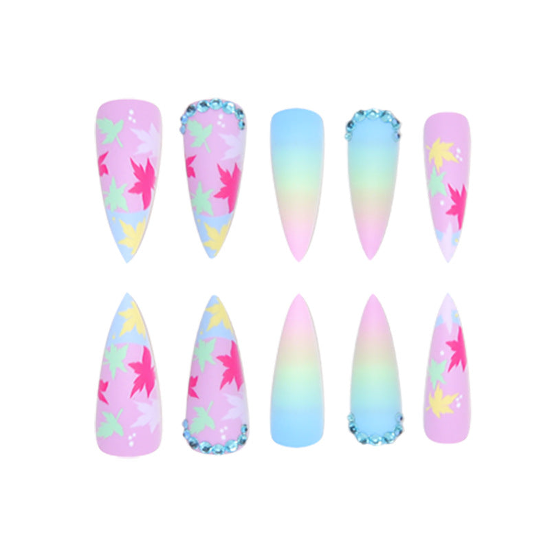 Floral Leaf-Designed Stiletto Press-On Nails Stornfield