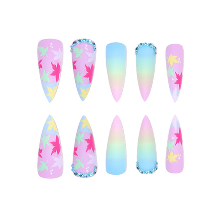 Floral Leaf-Designed Stiletto Press-On Nails Stornfield