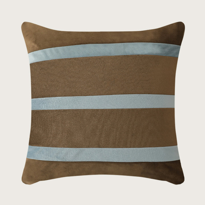 Square velvet decorative cushion with contrasting stripes and hidden zipper