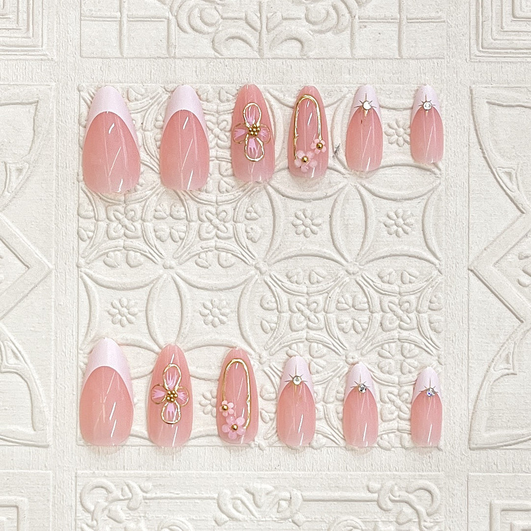 Elegant Press-On Nail Art Set with Floral Accents Stornfield