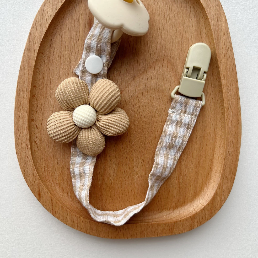 Floral Fabric Pacifier Clip with Gingham Cotton Strap