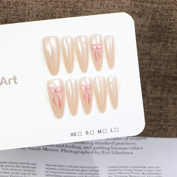 Elegant Press-On Nail Art Set with Bow Accents Stornfield