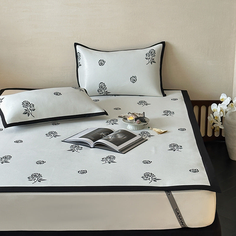 Quilted Mattress Topper Set with Floral Print and Non-Slip Back
