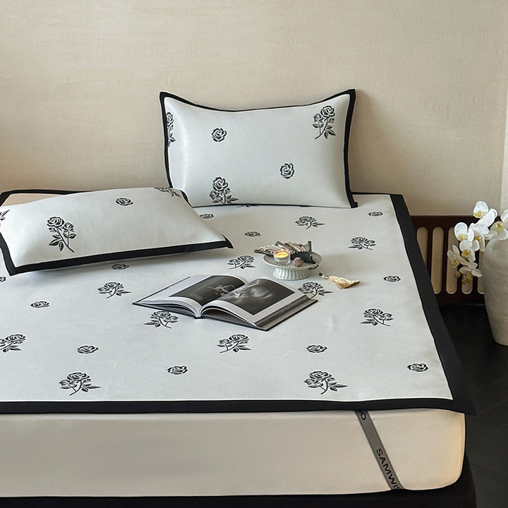 Quilted Mattress Topper Set with Floral Print and Non-Slip Back