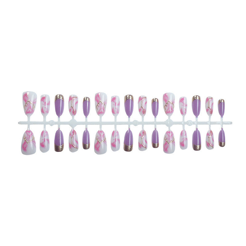Elegant Marbled Press-On Nail Art Set with Gold Accents Stornfield