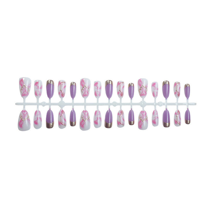 Elegant Marbled Press-On Nail Art Set with Gold Accents Stornfield