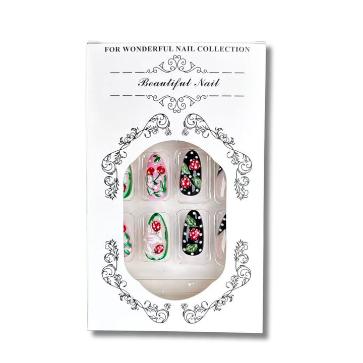Artistic Press-On Nail Art Set with Floral Design