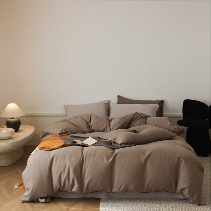 Breathable stonewashed bed linen set made of cotton-linen blend