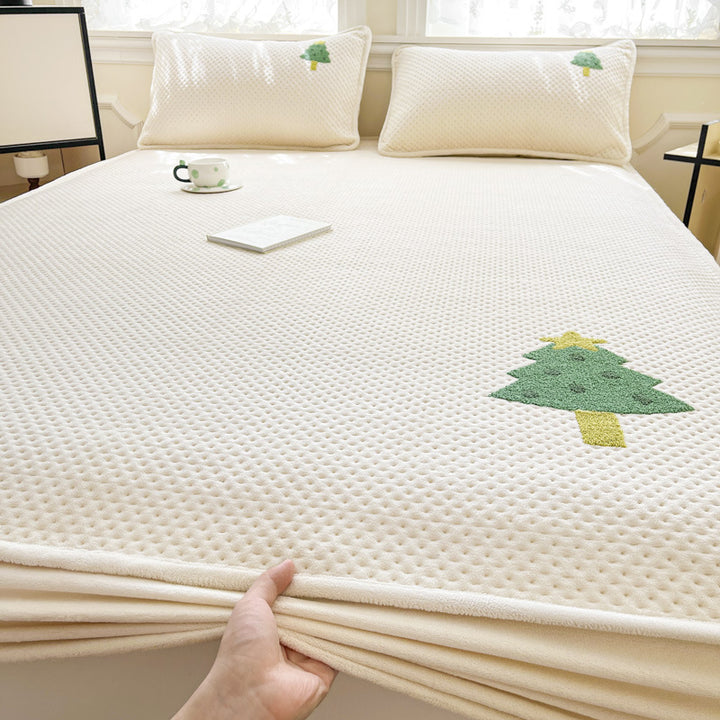 Plush Quilted Mattress Topper with Embroidered Puppy