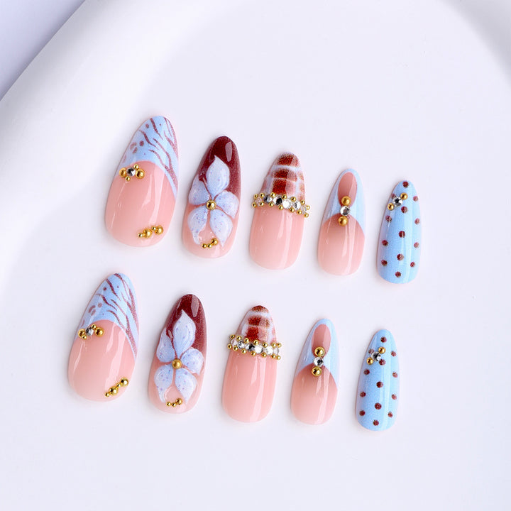 Artificial nails with creative floral and geometric designs Stornfield
