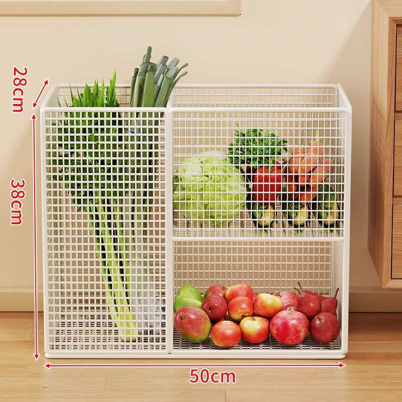 Vertical Mesh Countertop Produce and Pantry Organizer with Two-Tier Shelf and Tall Herb Compartment