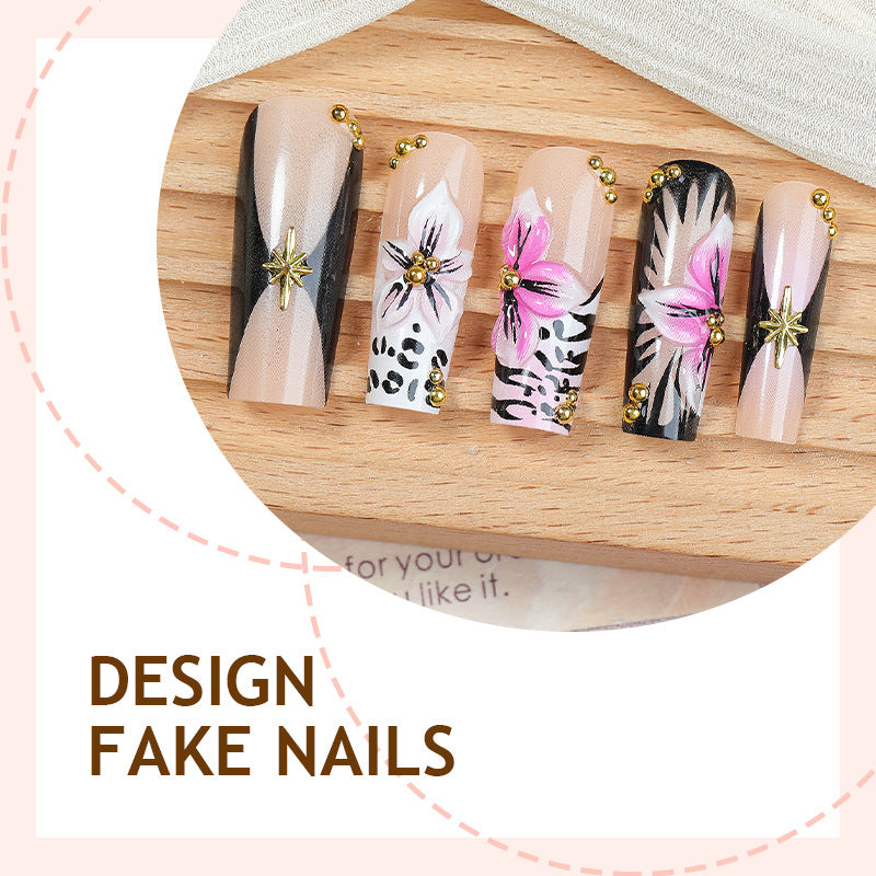 Artificial nail set with elegant flower and leopard motifs Stornfield