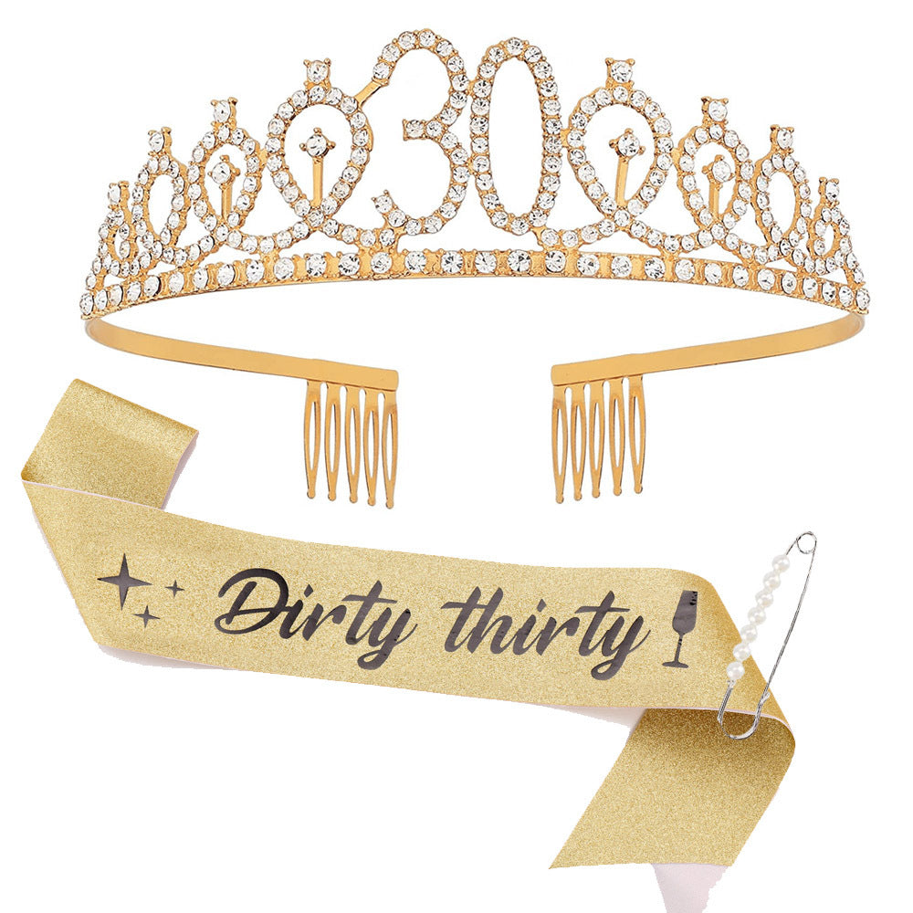 Women Crystal-Embellished Birthday Crown with Personalized Sash Stornfield