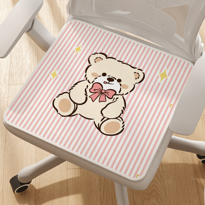 Plush Ergonomic Chair Seat Cushion Pad with Non-Slip Backing and Cute Teddy Illustration