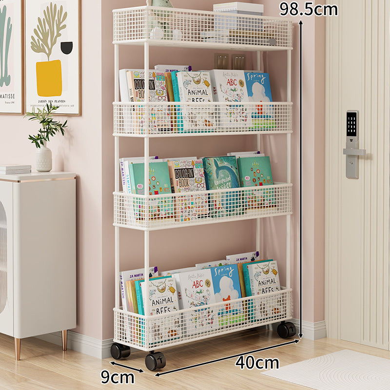 Freestanding Four‑Tier Metal Mesh Book and Display Shelf Rack