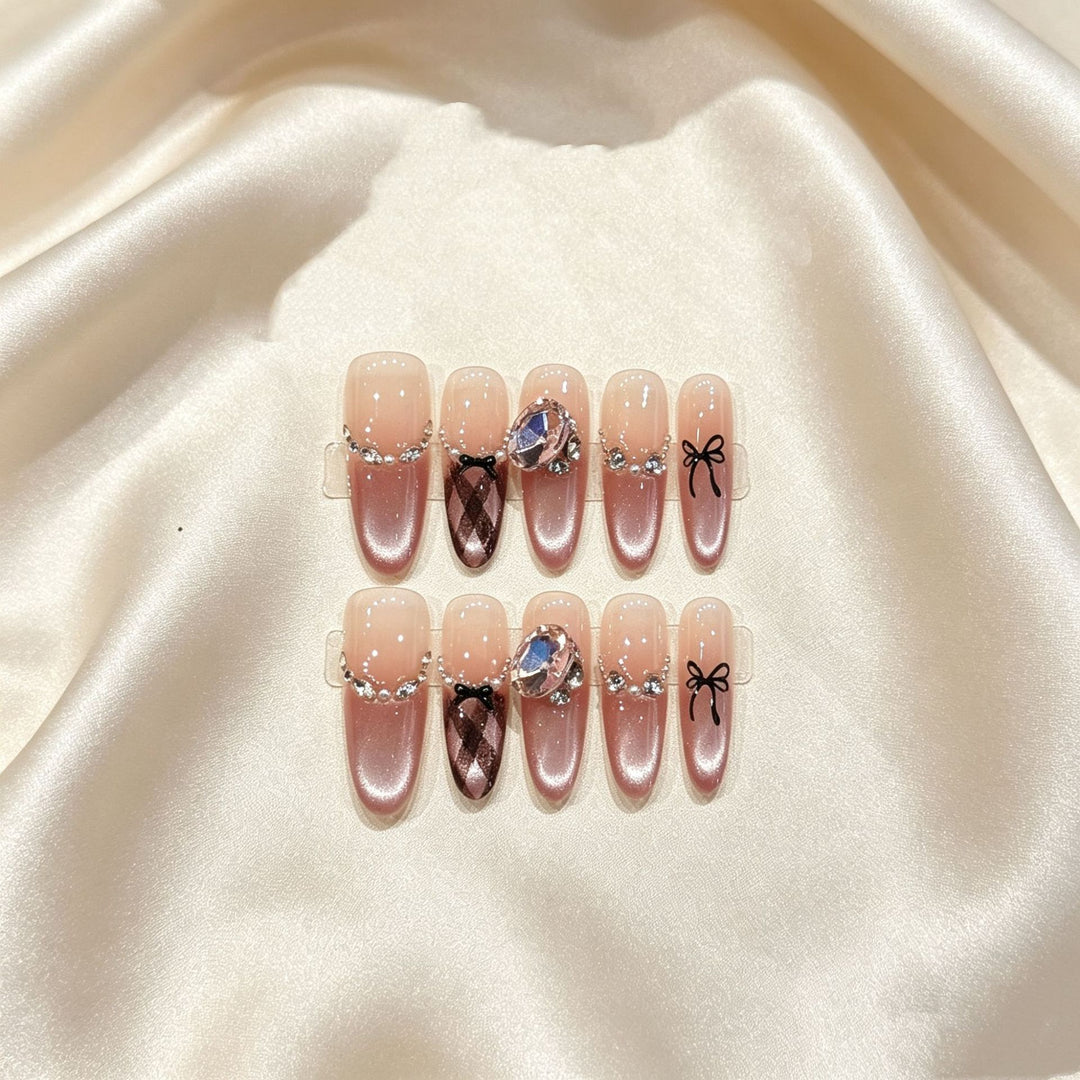 Glamorous Stiletto Press-On Nail Art with Gem Accents