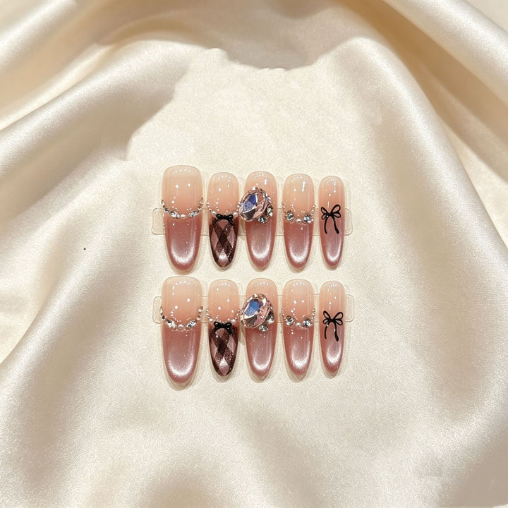 Glamorous Stiletto Press-On Nail Art with Gem Accents