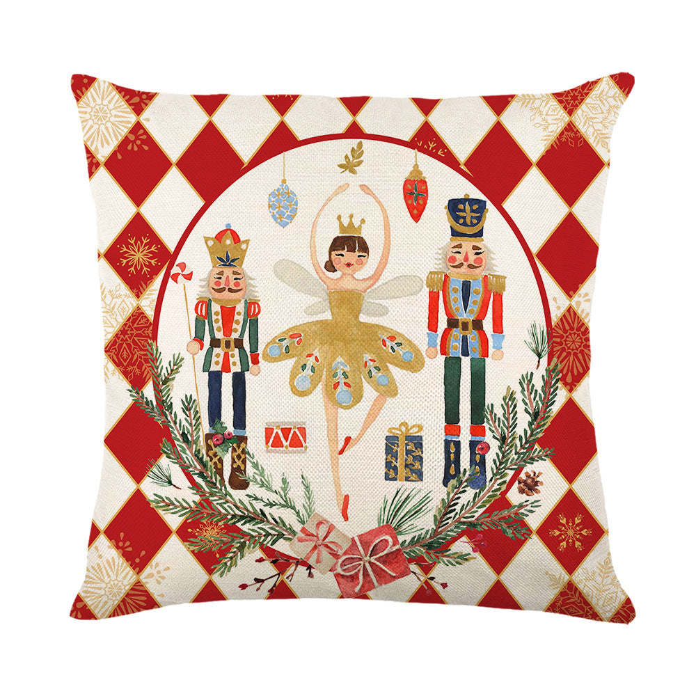 Festive Nutcracker Ballet Linen-Texture Square Throw Pillow Cover with Concealed Zipper