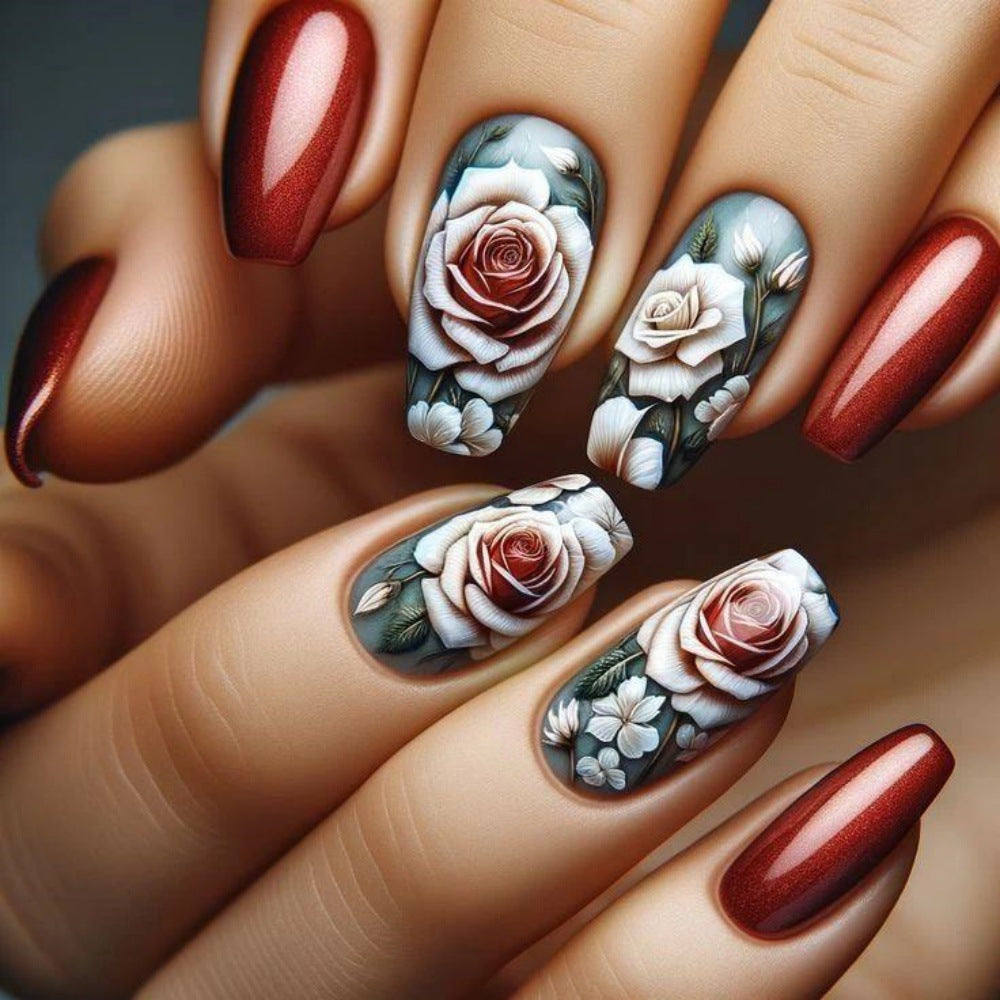 Artificial nails with romantic rose pattern Stornfield