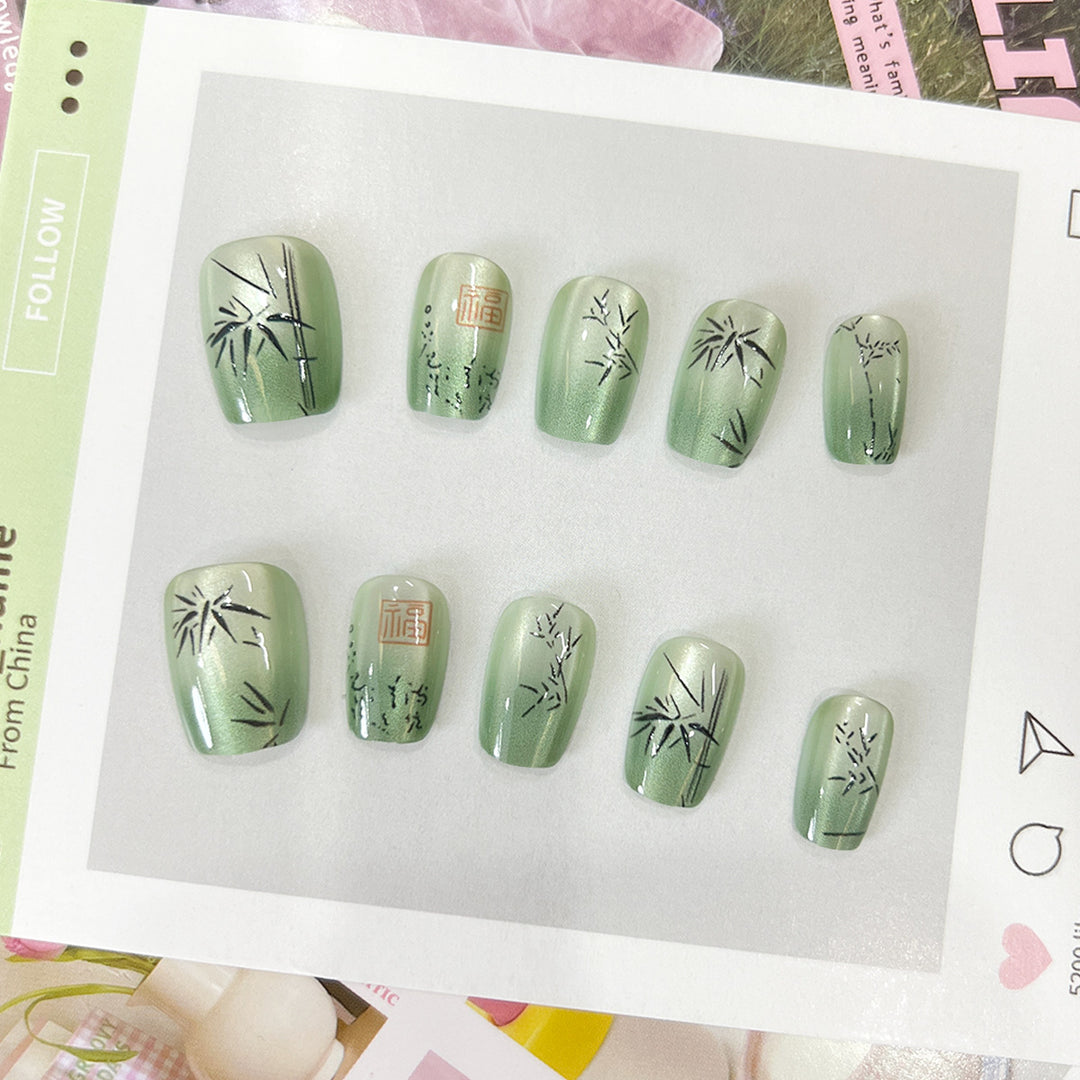Artistic nail tips with bamboo motif Stornfield