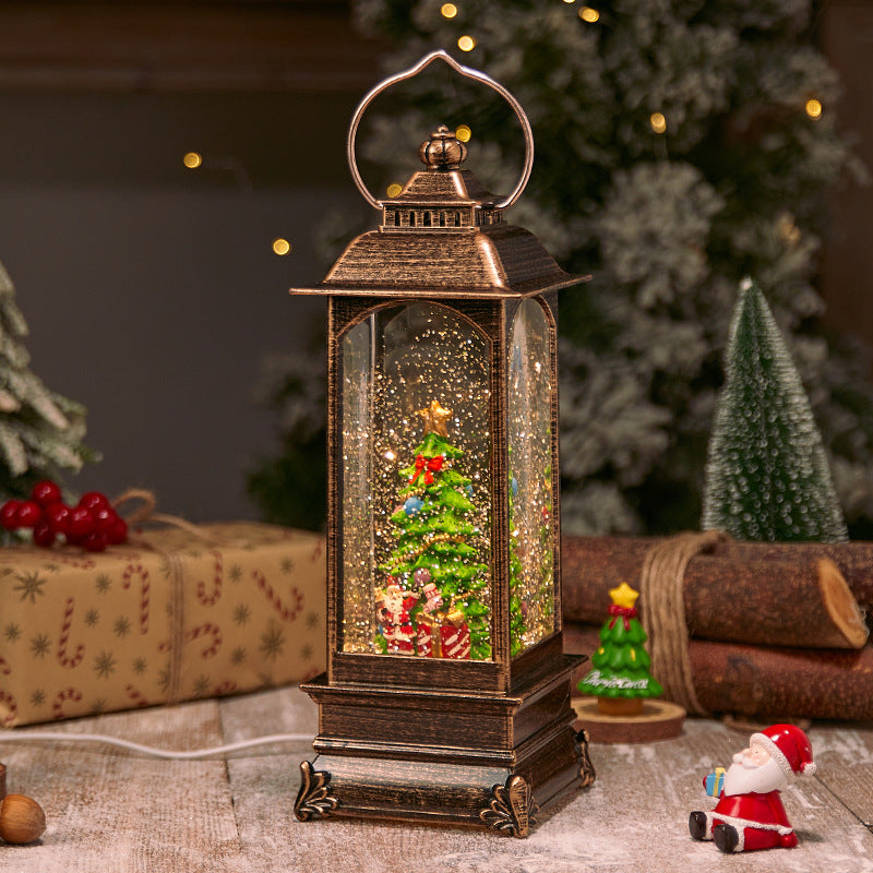 Illuminated Christmas lantern with snow and Christmas motif Stornfield