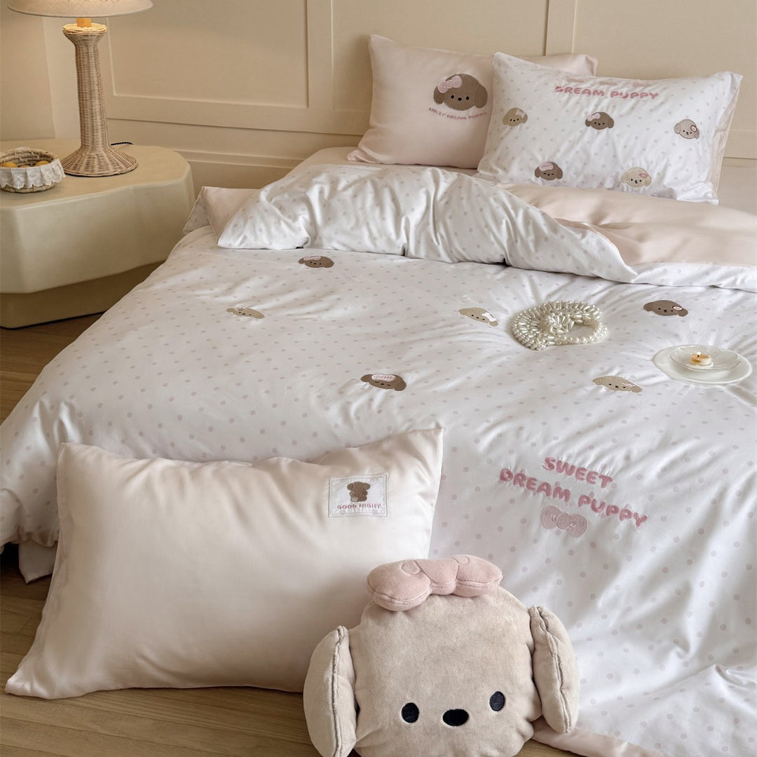 Reversible Embroidered Puppy Duvet Cover Set