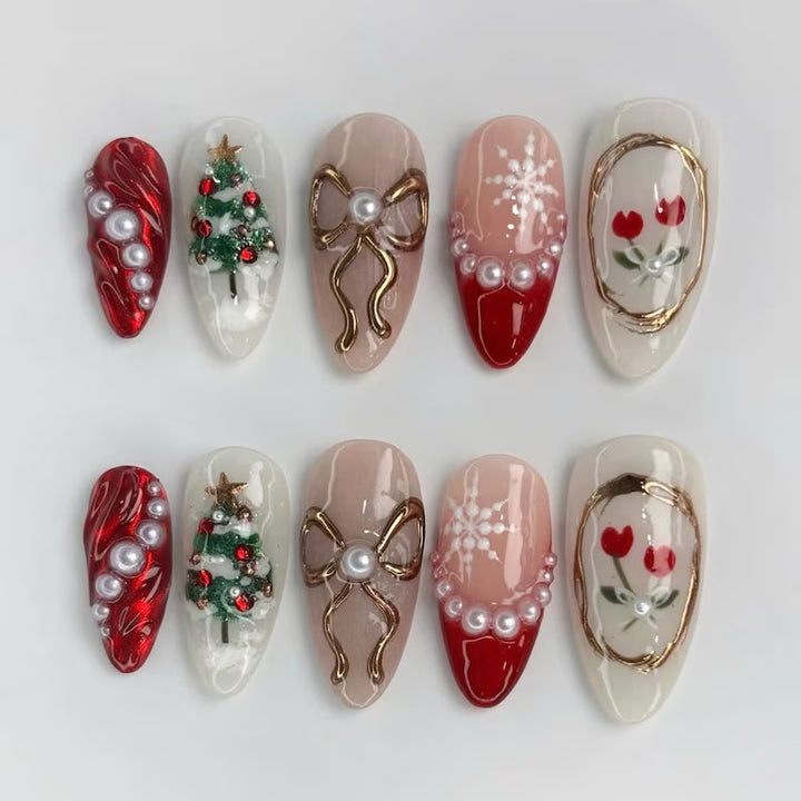 Artificial nail set with festive snowmen and Christmas motifs Stornfield