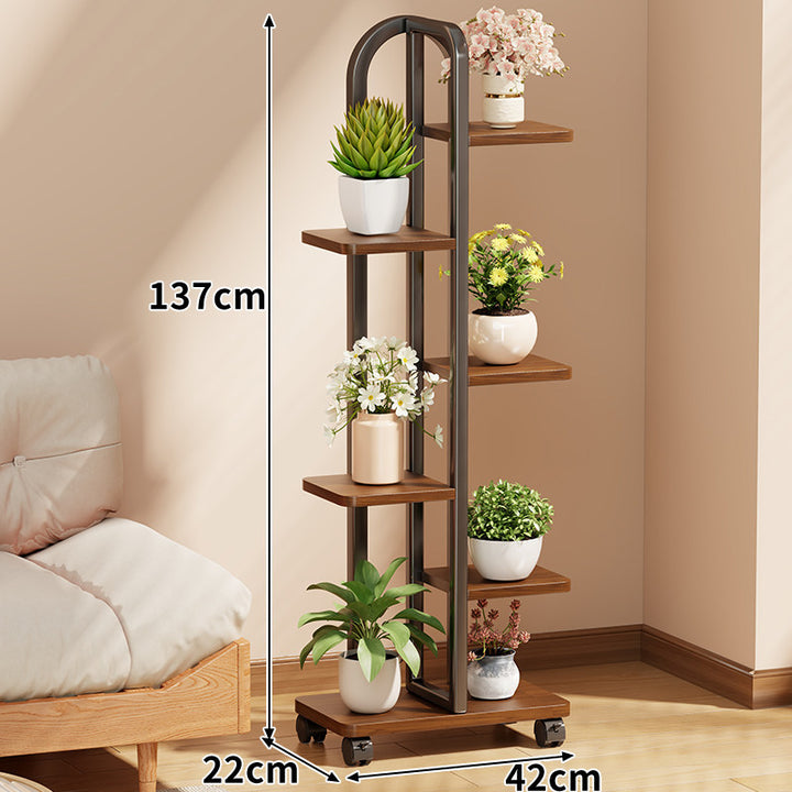 Rolling Vertical Plant Display Shelf with Arch Handle