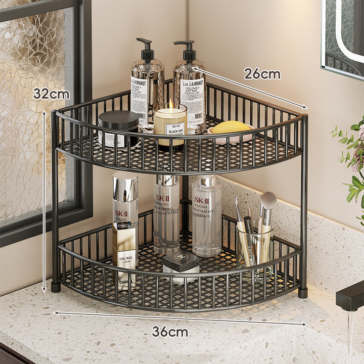 Corner Space-Saving Three-Tier Ventilated Mesh Storage Rack for Bathroom and Vanity