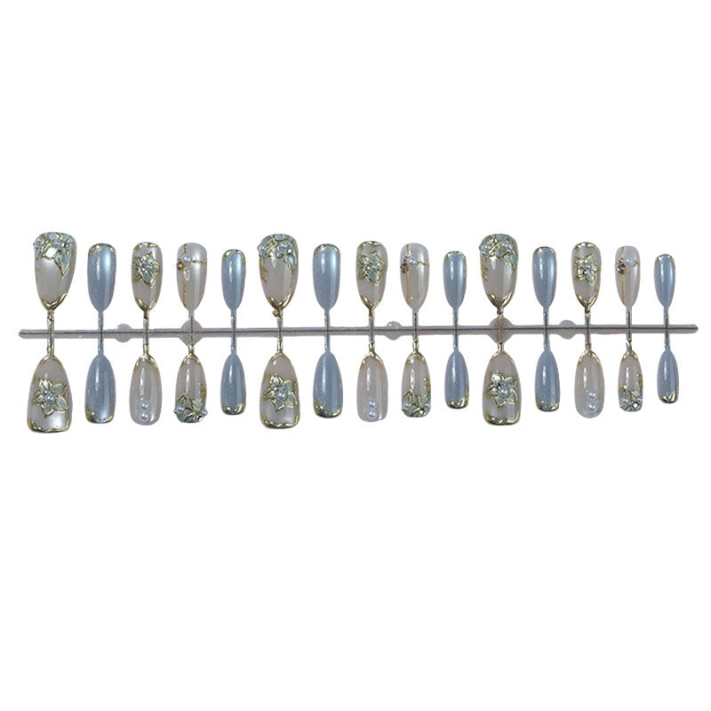 Artificial nail set with elegant floral decorations and shine Stornfield