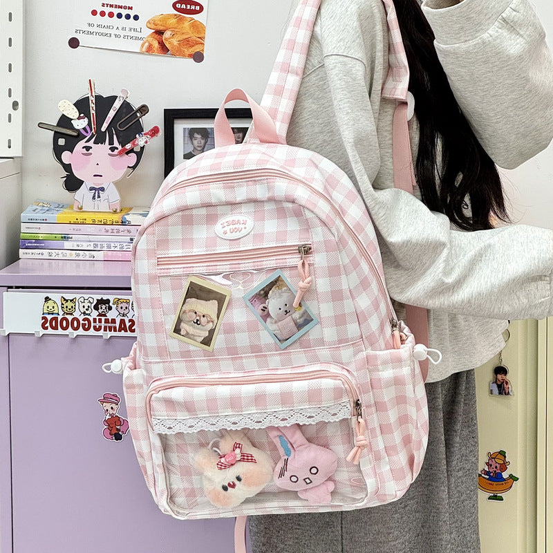 Transparent Front Pocket Checkered Backpack Stornfield
