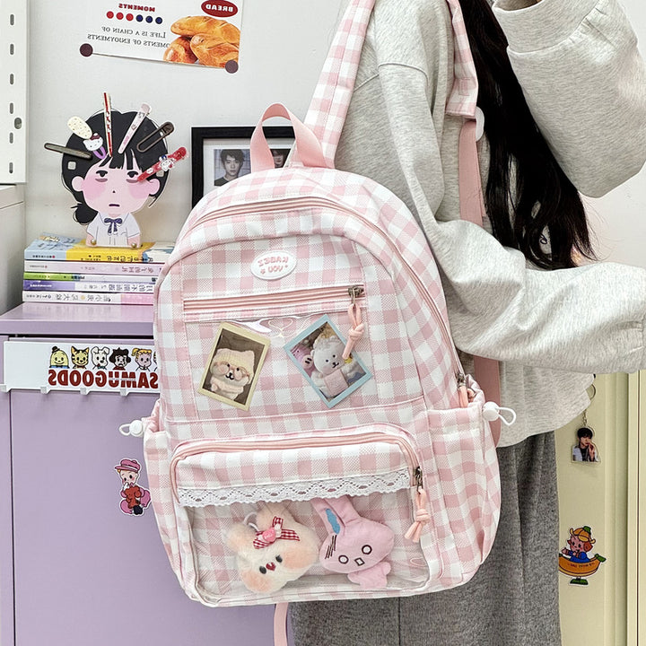 Transparent Front Pocket Checkered Backpack Stornfield