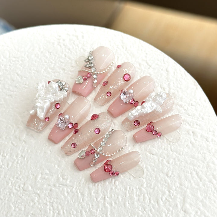 Decorative Rhinestone-Embellished Press-On Nail Set