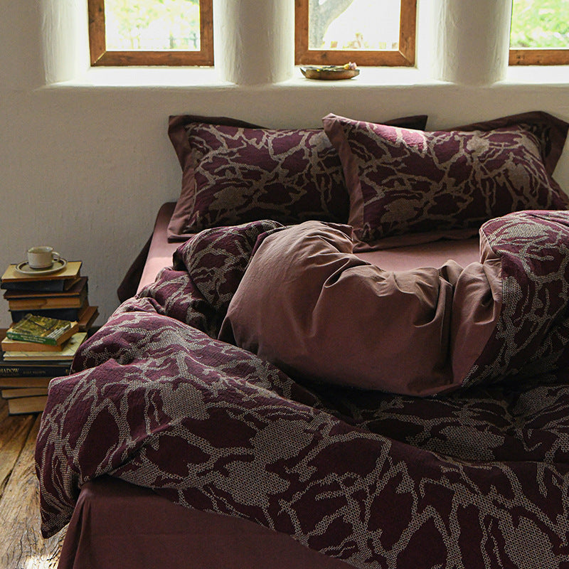 Luxury Jacquard Duvet Cover Set Reversible Cotton-Linen Blend
