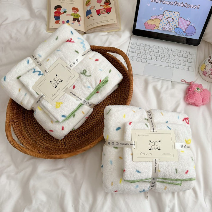 Plush Cotton Bath Towel Set with Cute Cloud Embroidery