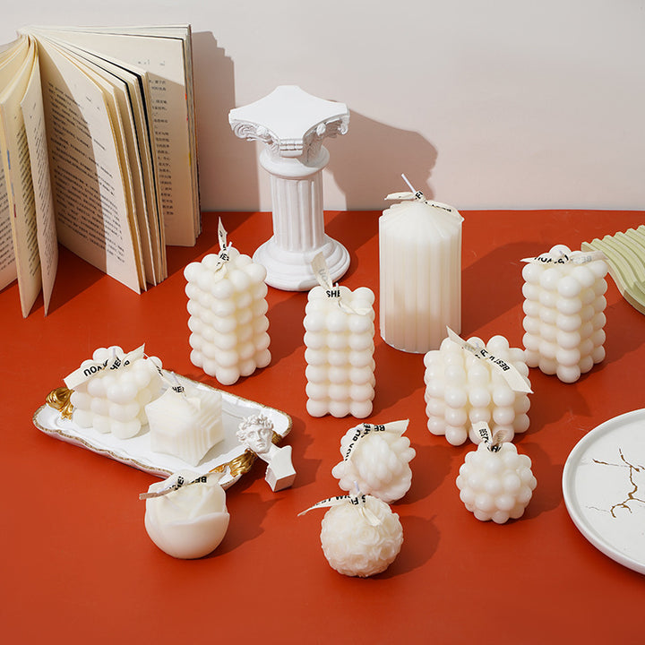 Handcrafted Bubble-Grid Cube Tabletop Decorative Candle