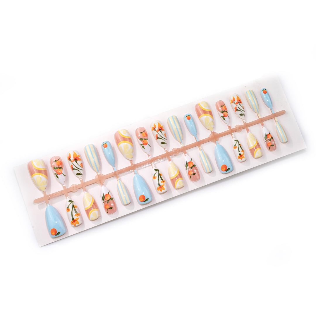 Artistic Citrus-Themed Press-On Nail Art Stornfield