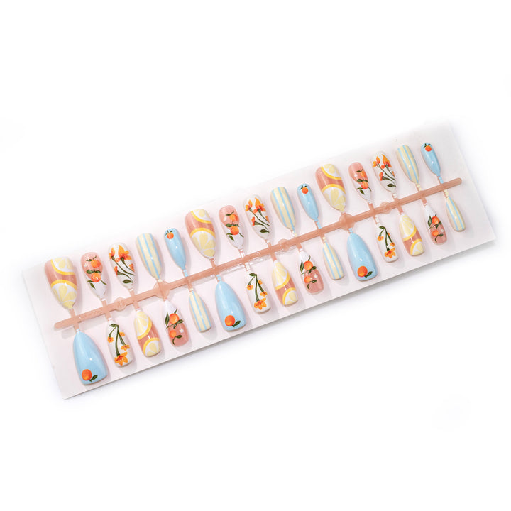 Artistic Citrus-Themed Press-On Nail Art Stornfield