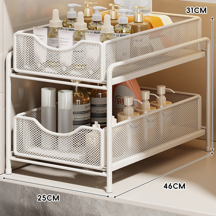 Three-Tier Sliding Mesh Drawer Cabinet Organizer for Kitchen and Bathroom