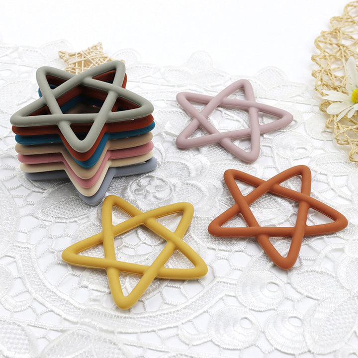 Silicone Star Teething Toy with Wooden Bead Clip