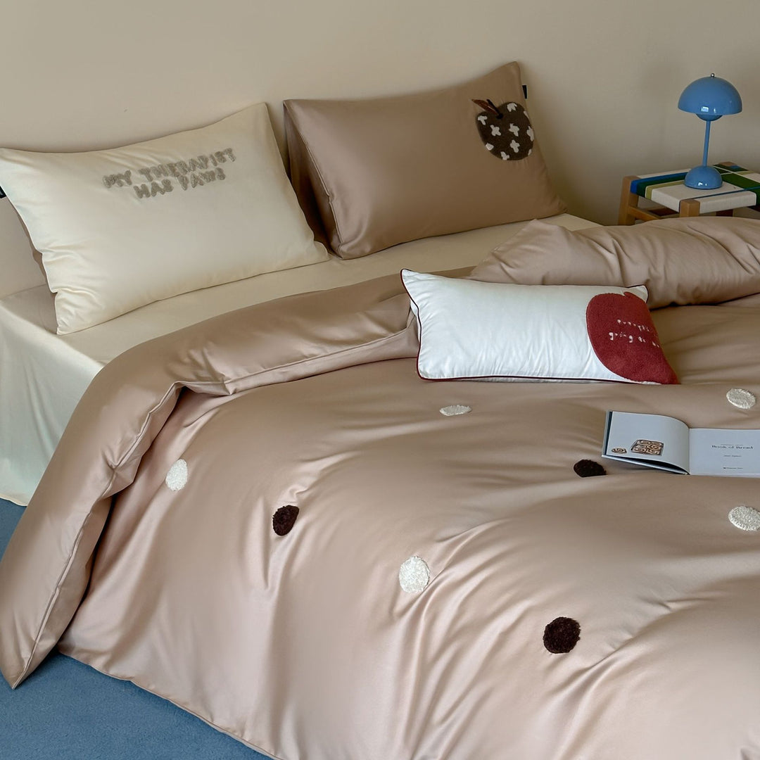 Embroidered Textured Dot Satin Duvet Cover Set with Pillowcases
