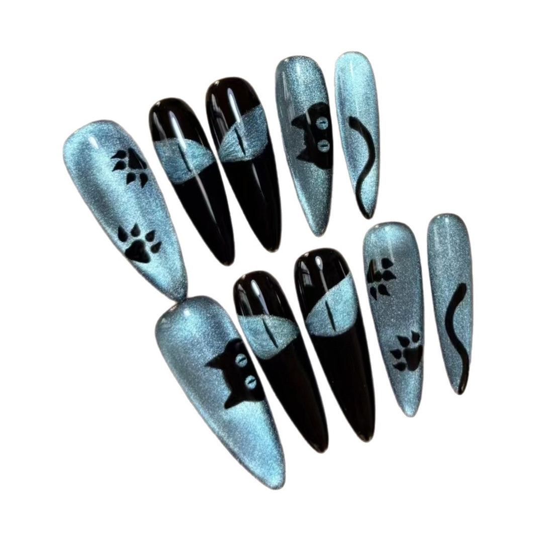 Cat-Themed Press-On Nail Art Stornfield