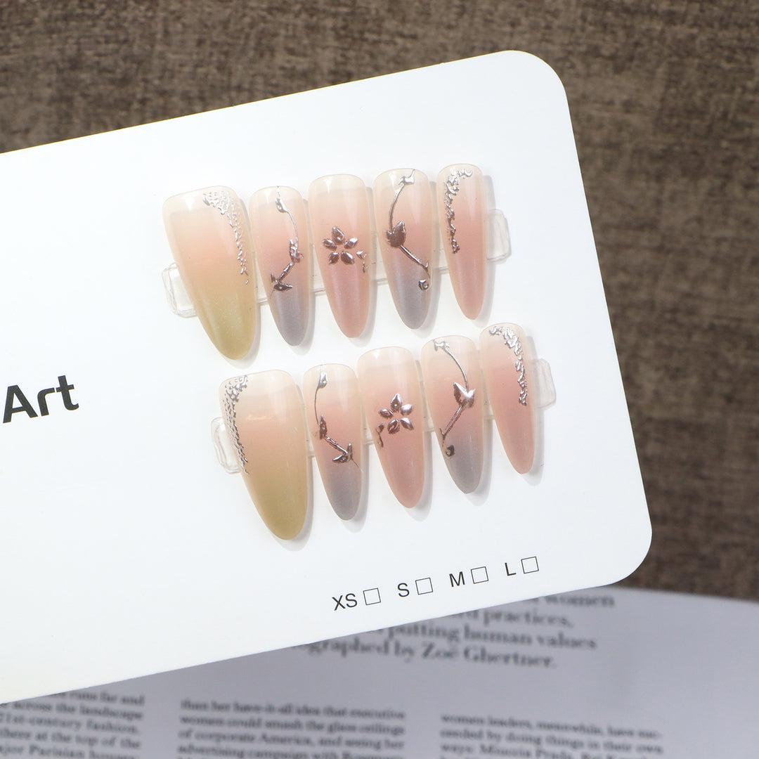 Elegant Press-On Nail Art Set with Floral Embellishments Stornfield