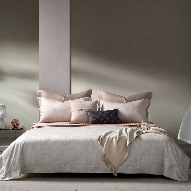 Marble-Effect Luxury Cotton-Sateen Duvet Cover Ensemble with Hidden Closure & Euro Shams